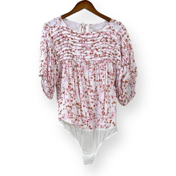 Free People Dessa Ivory Combo Thong Bodysuit Small Floral Print Boho Coquette - Picture 4 of 16